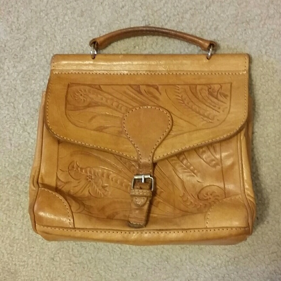Vintage Handbags - Vintage Tooled Leather Handbag